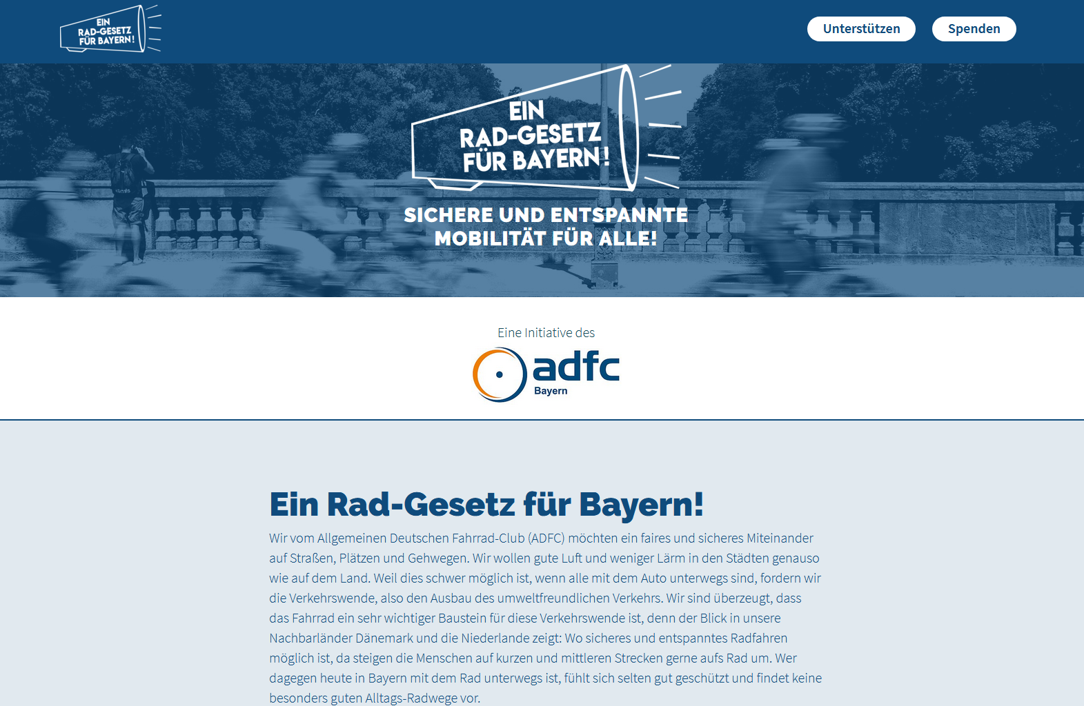 Screenshot der Aktions-Website Ein Rad-Gesetz für Bayern!